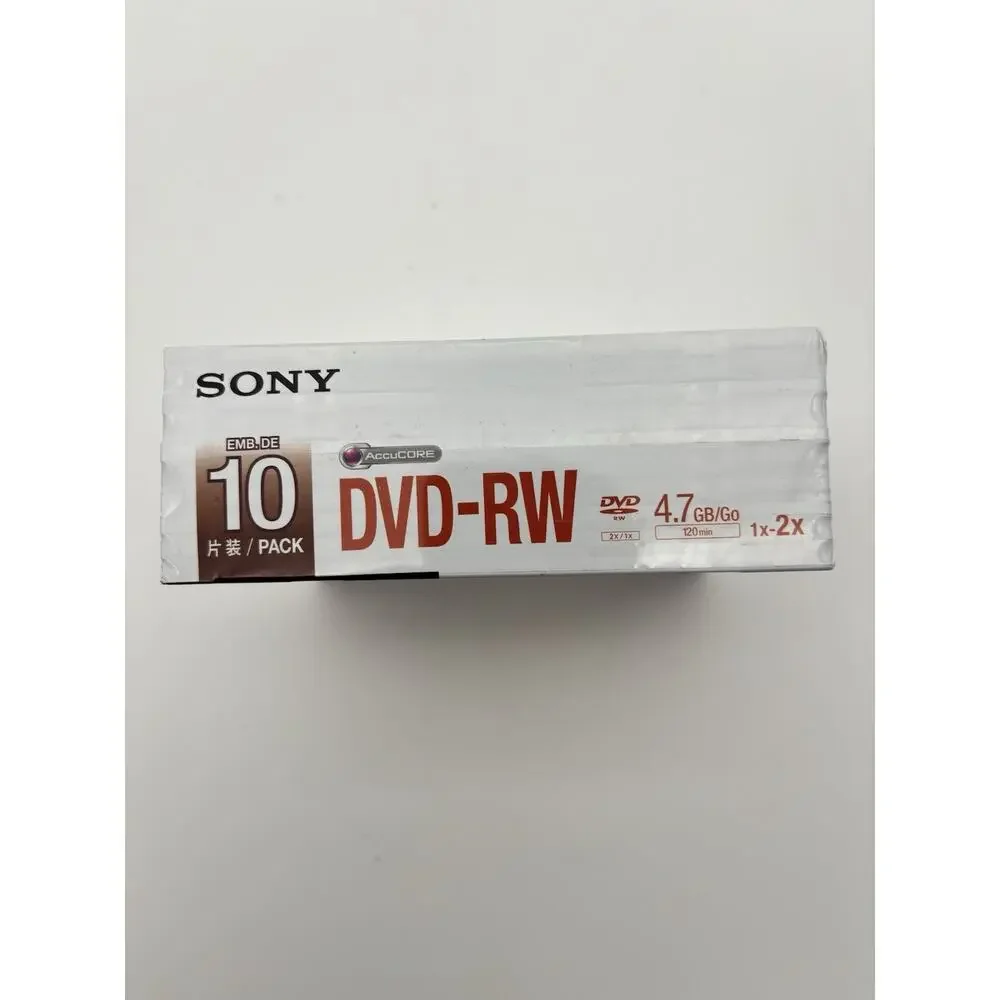 New. Sony DVD-RW Re-Recordable Discs 4.7GB Disc 10 Pack w Cases New. Sealed.